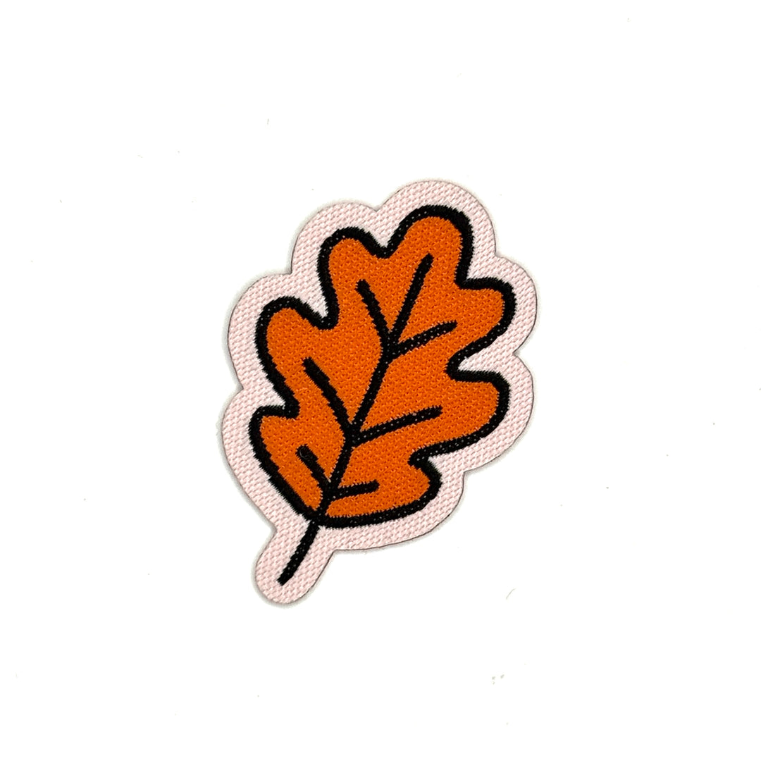 gewebtes Bügelpatch Mini Blatt - Rosa/Orange
