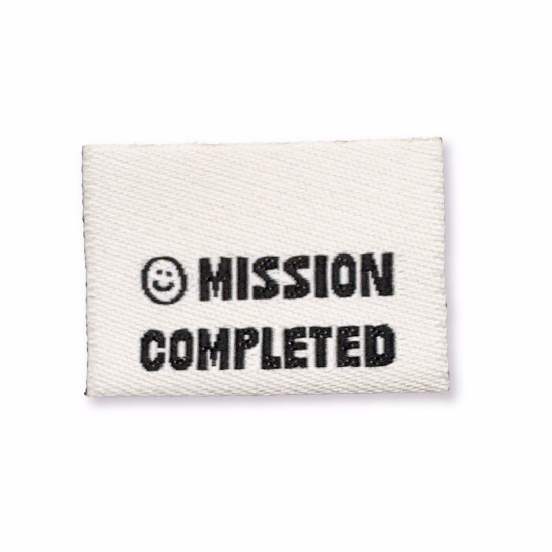 Weblabel "Mission completed" - Cremeweiß - 3 Stück