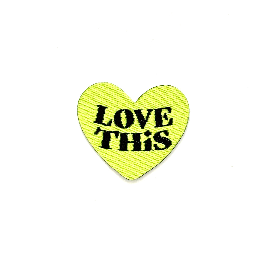 gewebtes Bügelpatch Mini "Love this" - Neongelb