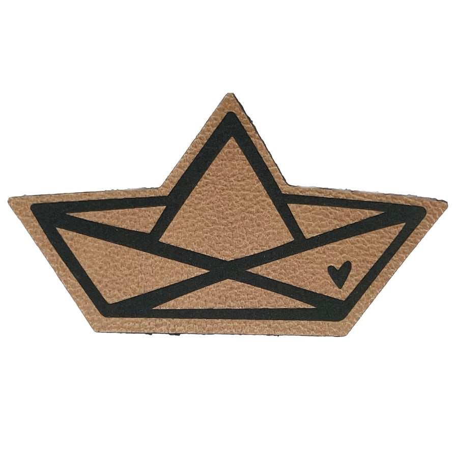1 Kunstlederlabel "Boot Herz" - Braun