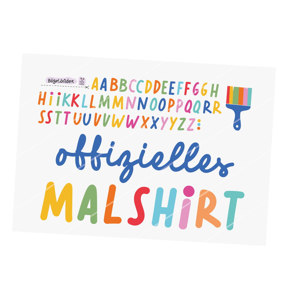 -OHNE J!- Bügelbild "offizielles Malshirt" + kleines ABC Blau A4