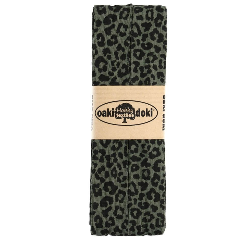 3m Jerseyschrägband - Leo Print Oliv