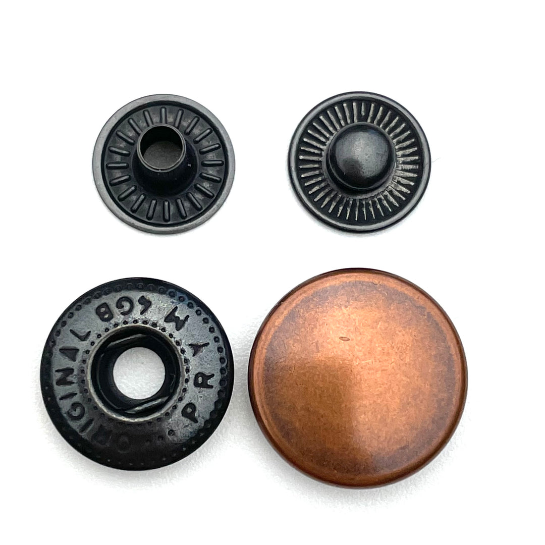 10 Metalldruckknöpfe Altkupfer 15mm inkl. Werkzeug