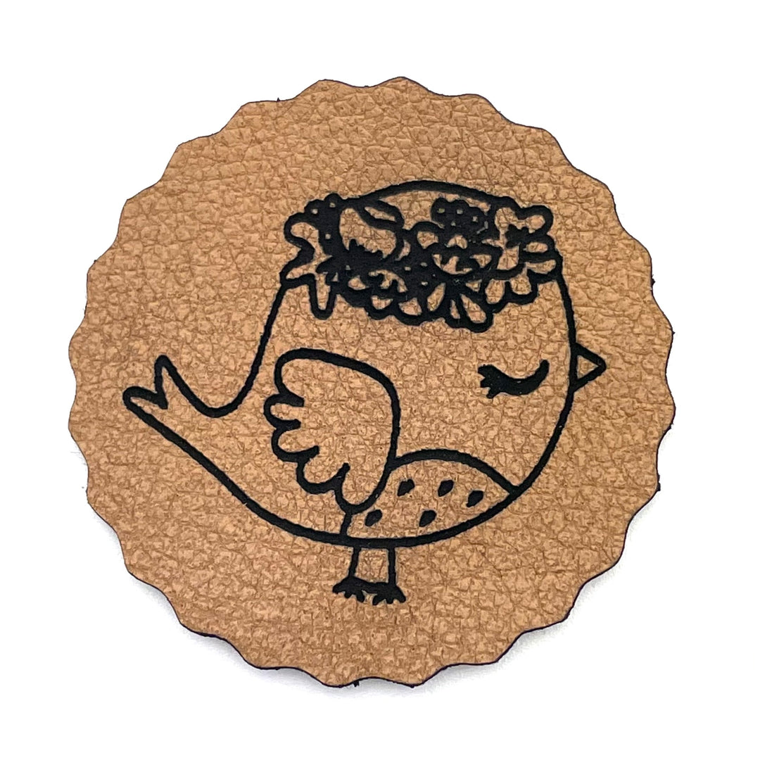 1 Kunstlederlabel "Vögelchen" - Braun
