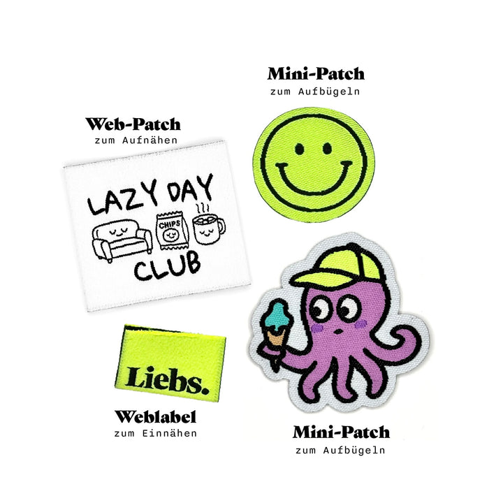 gewebtes Bügelpatch Mini Smile Ey! - Neongelb