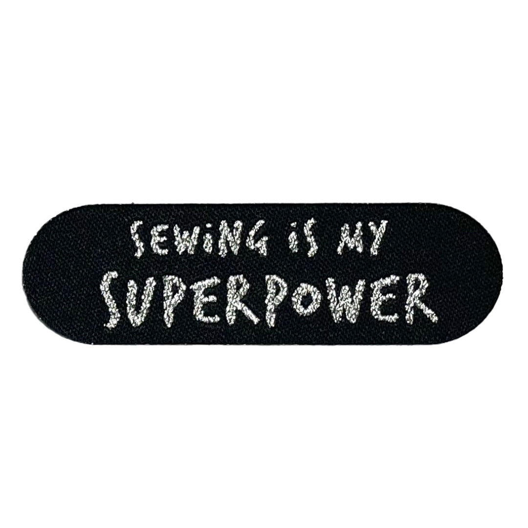 gewebtes Bügelpatch "Sewing is my Superpower" GLITZER
