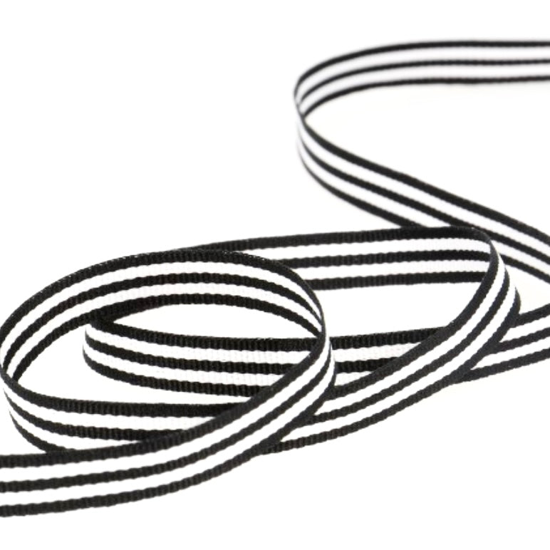 1 m Ripsband -10 mm Streifen Schwarz Weiß