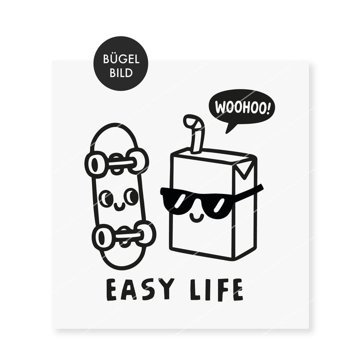 Bügelbild "Easy Life" Trinkpäckchen cool