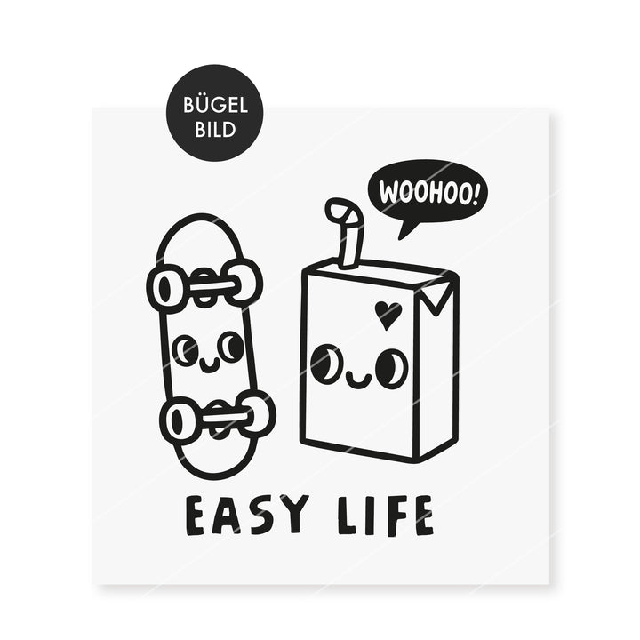 Bügelbild "Easy Life" Trinkpäckchen süß