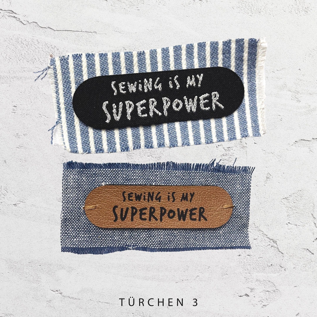 1 Kunstlederlabel "Sewing is my Superpower" - Braun