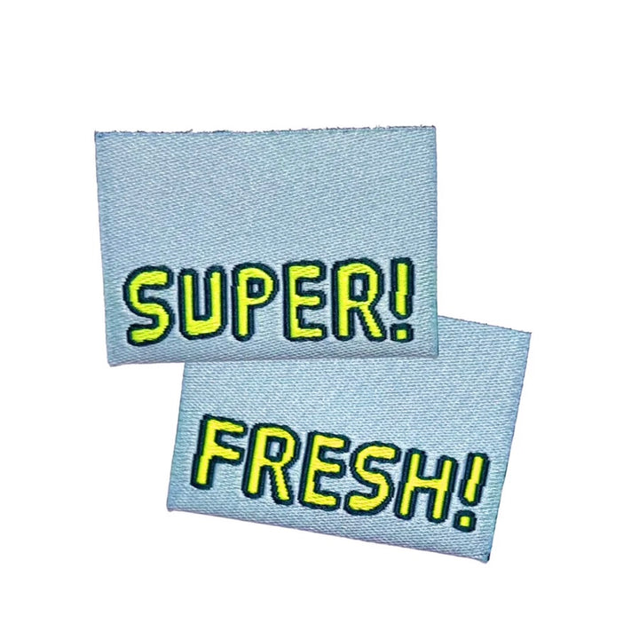 Weblabel "Super / Fresh" - Türkis - 3 Stück