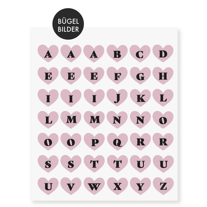 Bügelbild ABC Buchstabenherzen