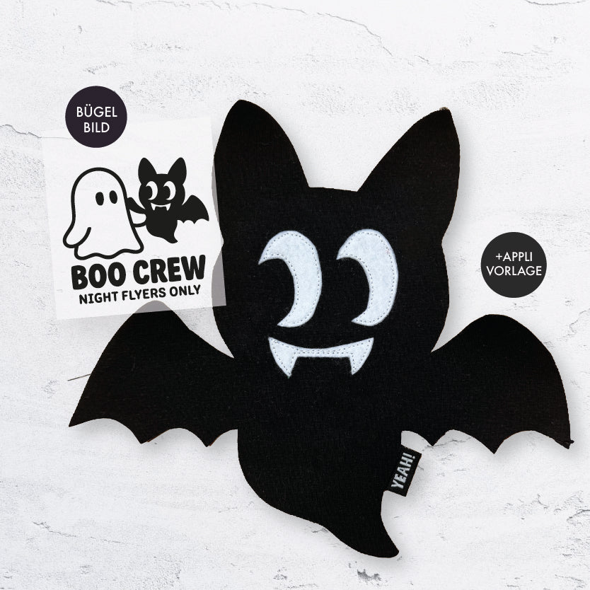 Bügelbild "Boo Crew" inkl. Applikationsvorlage Fledermaus