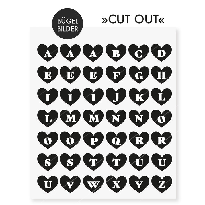 Bügelbild ABC Buchstabenherzen
