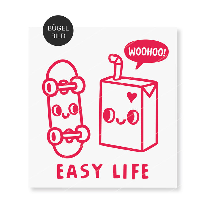 Bügelbild "Easy Life" Trinkpäckchen süß