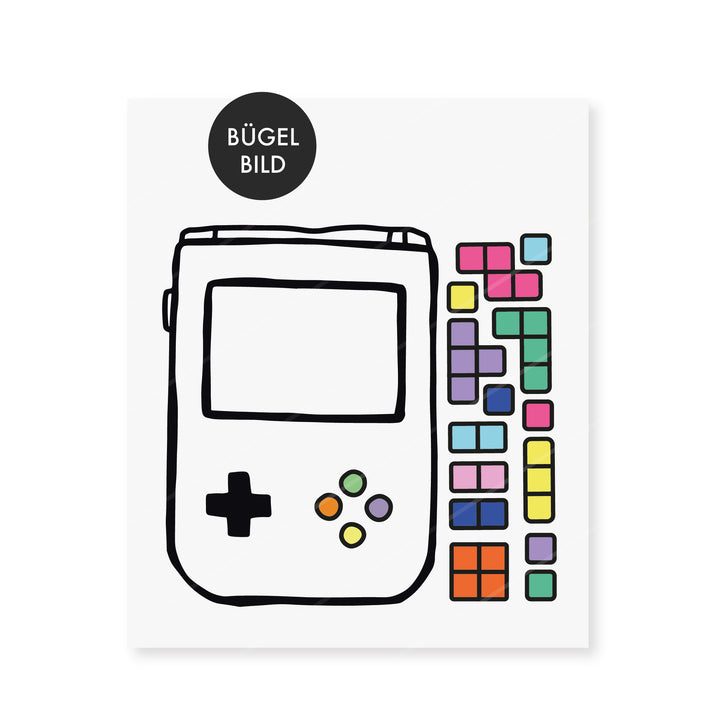 Bügelbild "Play" Outlines + bunte Spielsteine