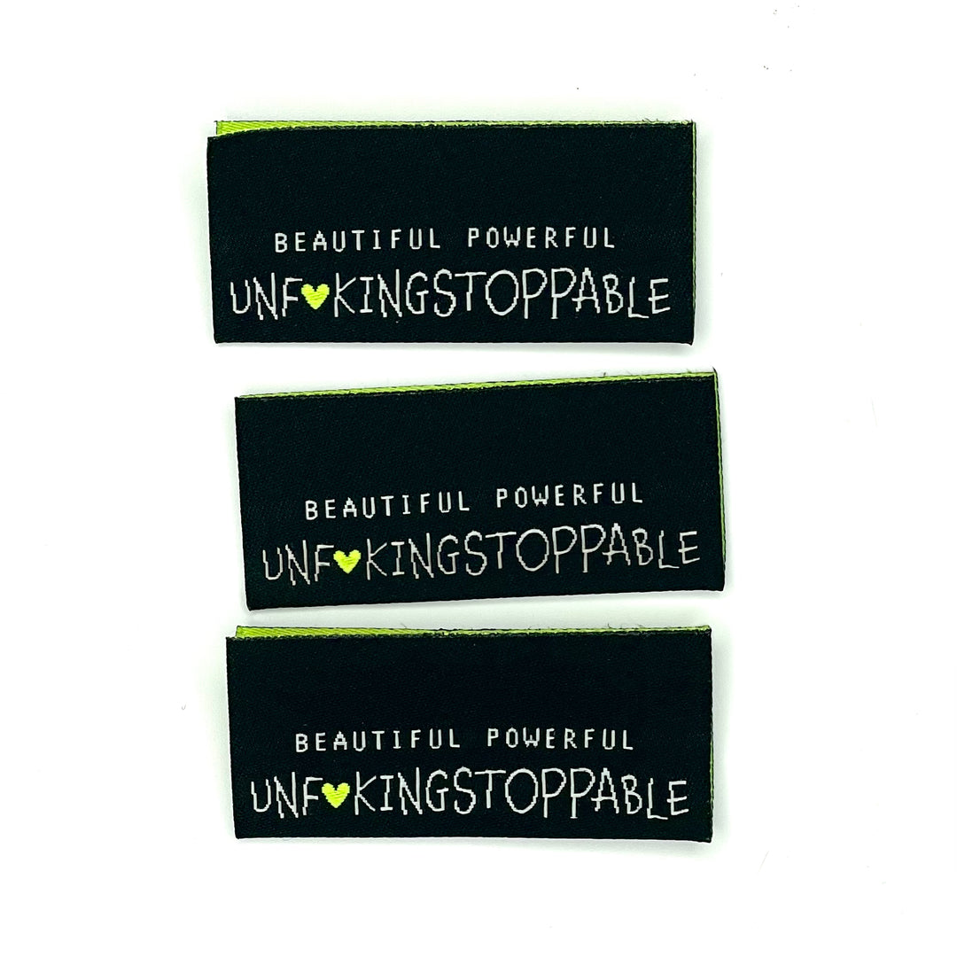 3 Weblabel „UNF**KINGSTOPPABLE“ - Schwarz Neongelb
