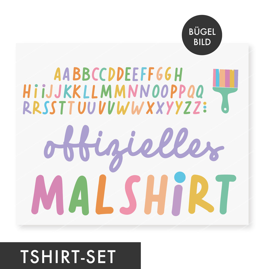 XL Bügelbild "offizielles Malshirt" + kleines ABC