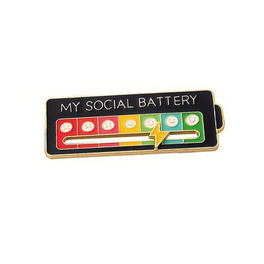 Emaille-Anstecker „Social Batterie“