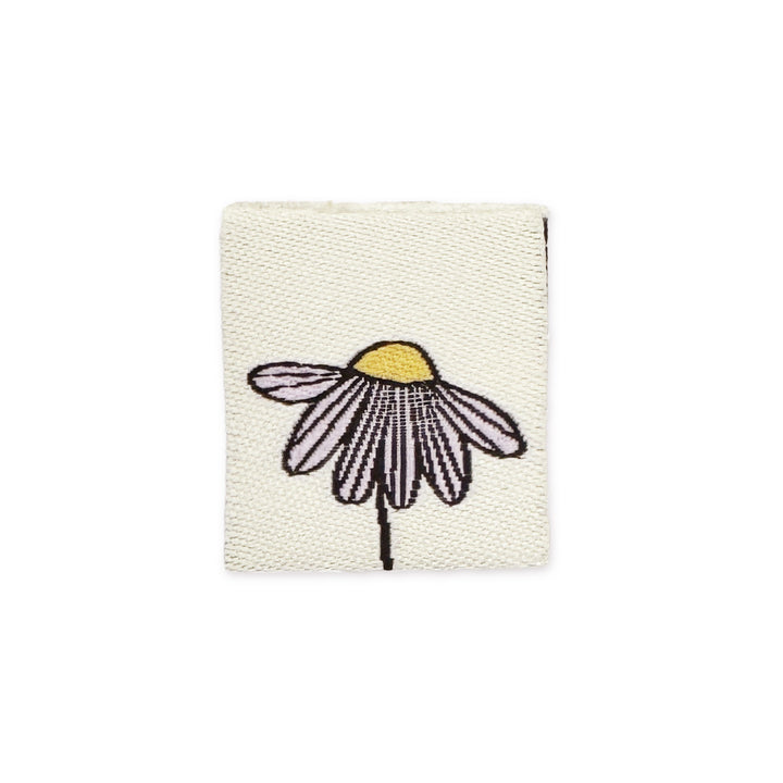 Weblabel Blume - Creme/Flieder - 3 Stück