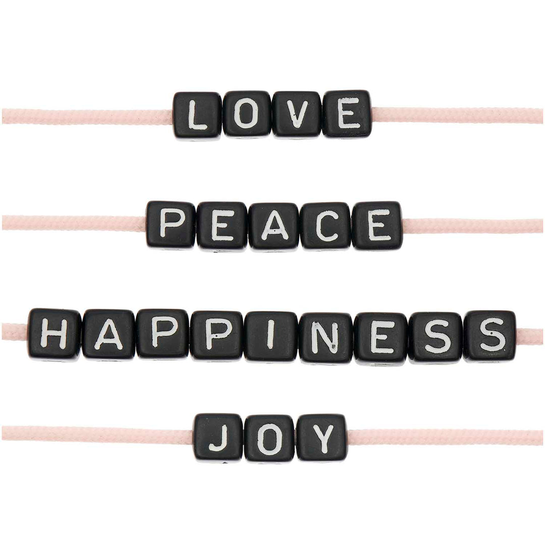 Würfelperlen Set LOVE PEACE HAPPINESS JOY - Schwarz