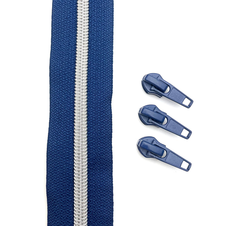 3m Reißverschluss - Marine Silber
