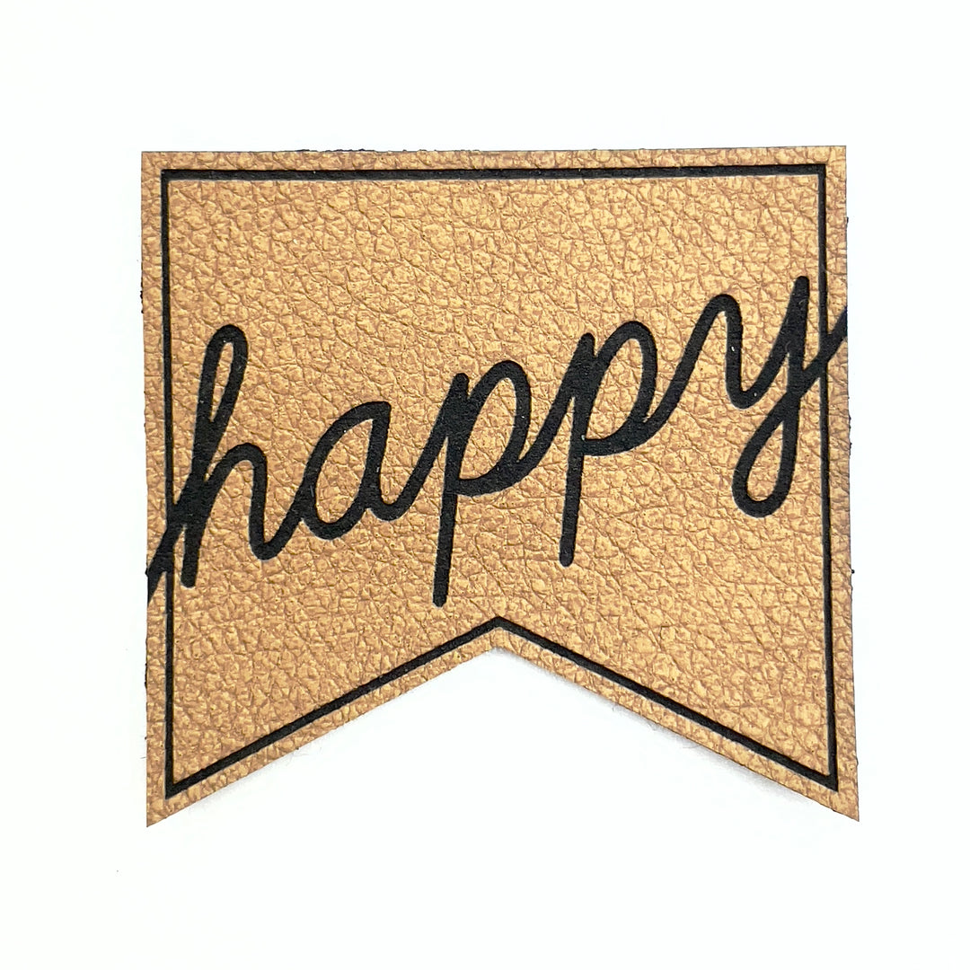 1 Kunstlederlabel "happy" - Braun