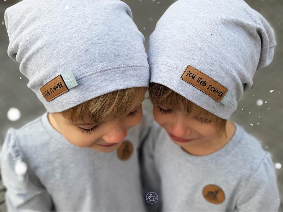 1 Kunstlederlabel "ich lieb Schnee" - Braun