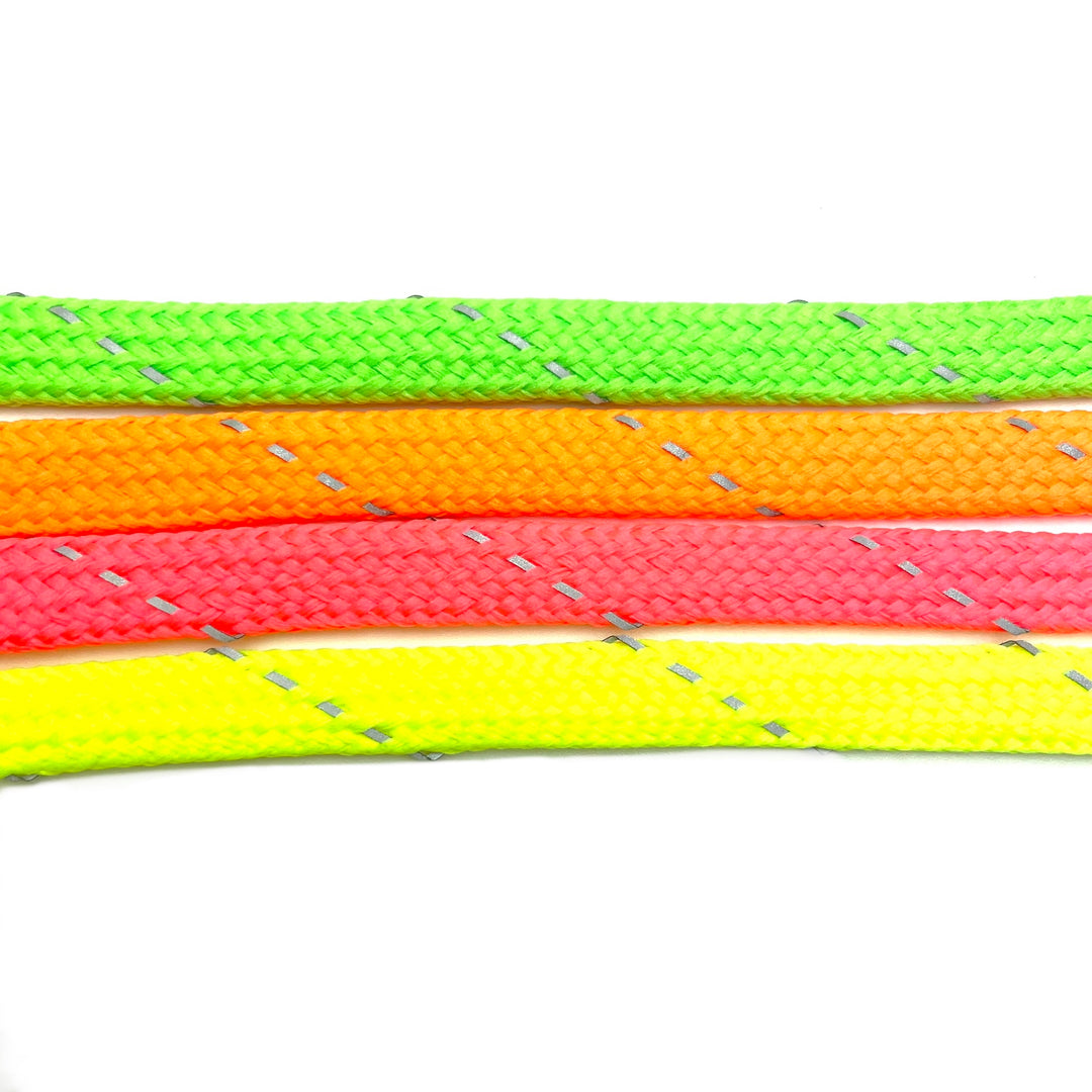 Flache Kordel mit Reflektorband 9 mm - verschiedene Neonfarben