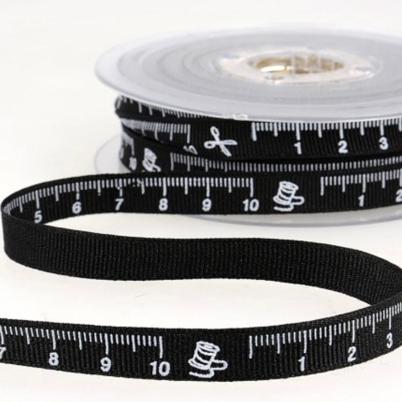 1m Ripsband 10mm - Maßbandborte Schwarz